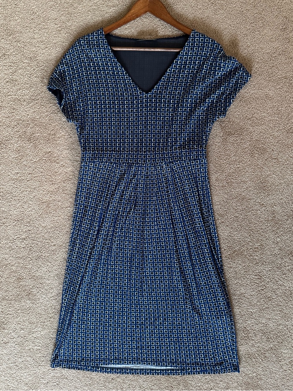 MaxMara Navy Blue Geometric V‑Neck Midi Dress